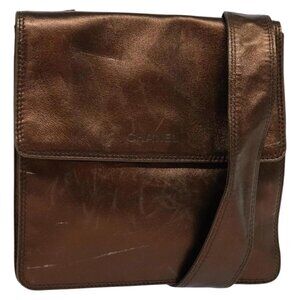 CHANEL Shoulder Bag Leather Brown CC Auth 138366